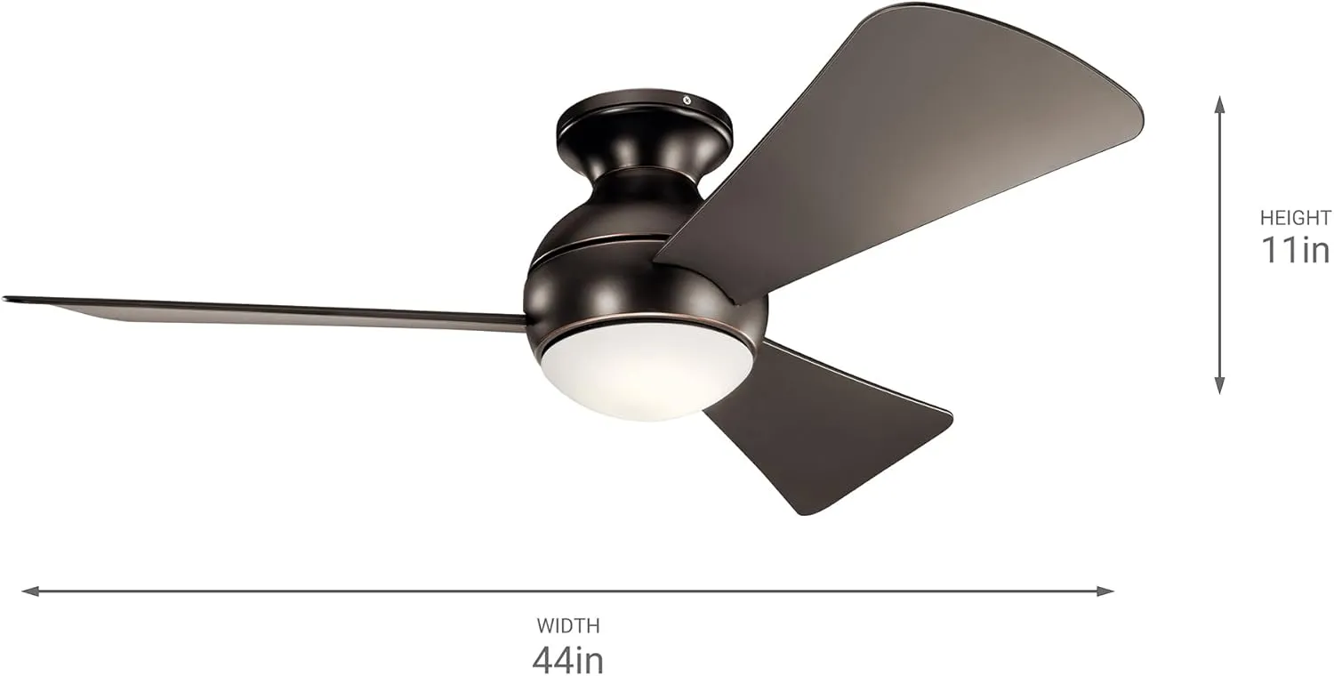 Kichler Sola LED 44" 3 Blade Fan with Etched Cased Opal Glass in Olde Bronze finish and Brown Blades
