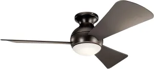 Kichler Sola LED 44" 3 Blade Fan with Etched Cased Opal Glass in Olde Bronze finish and Brown Blades