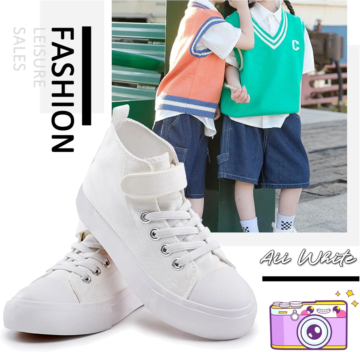 Kids Canvas Sneakers for Boys Girls Lace-up Canvas Shoes Low Top Toddler Walking Shoes Casual Lightweight Adjustable Strap Big Kid Running Sneakers