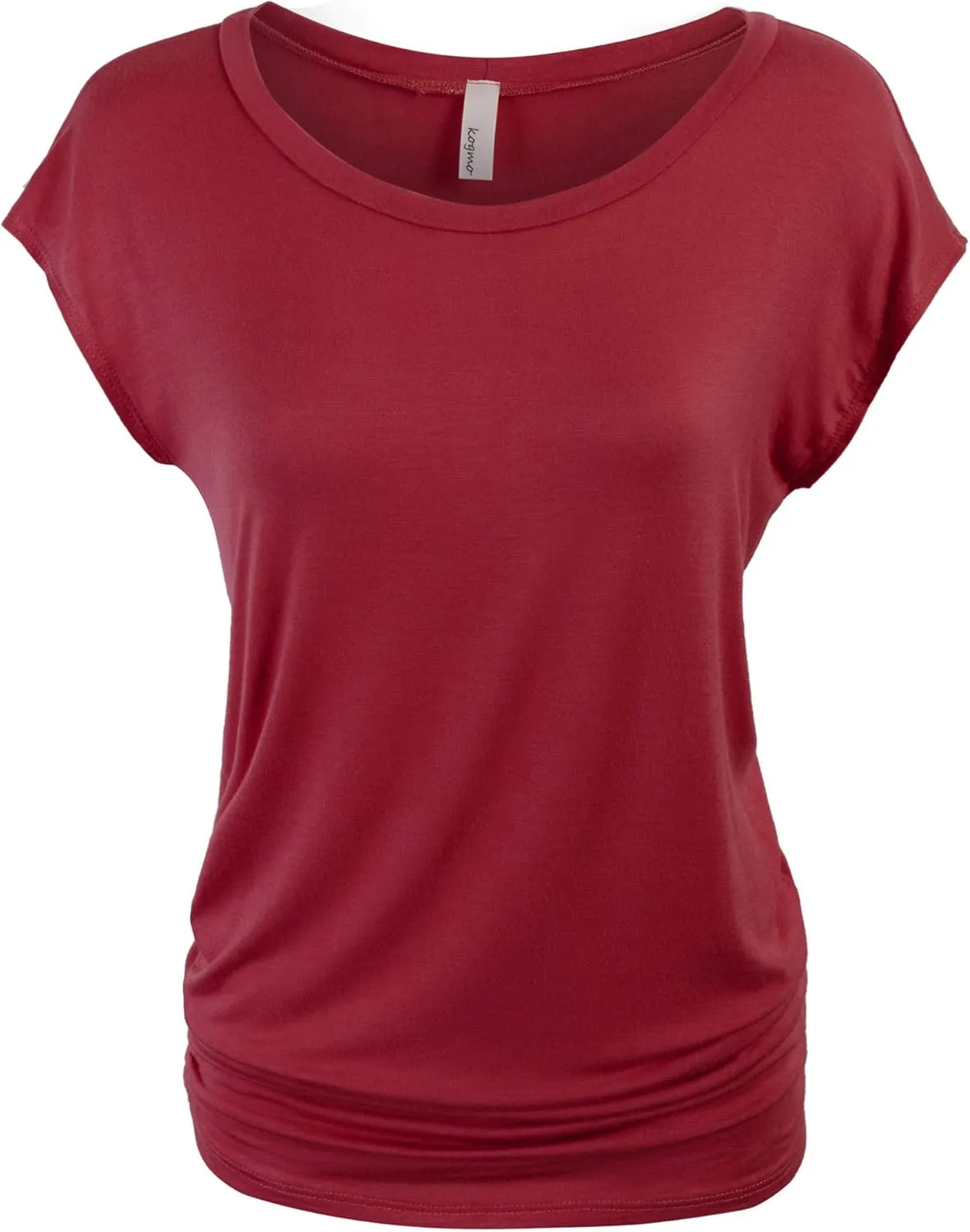 KOGMO Womens Short Sleeve Solid Basic Tunic Top Tee with Side Shirring