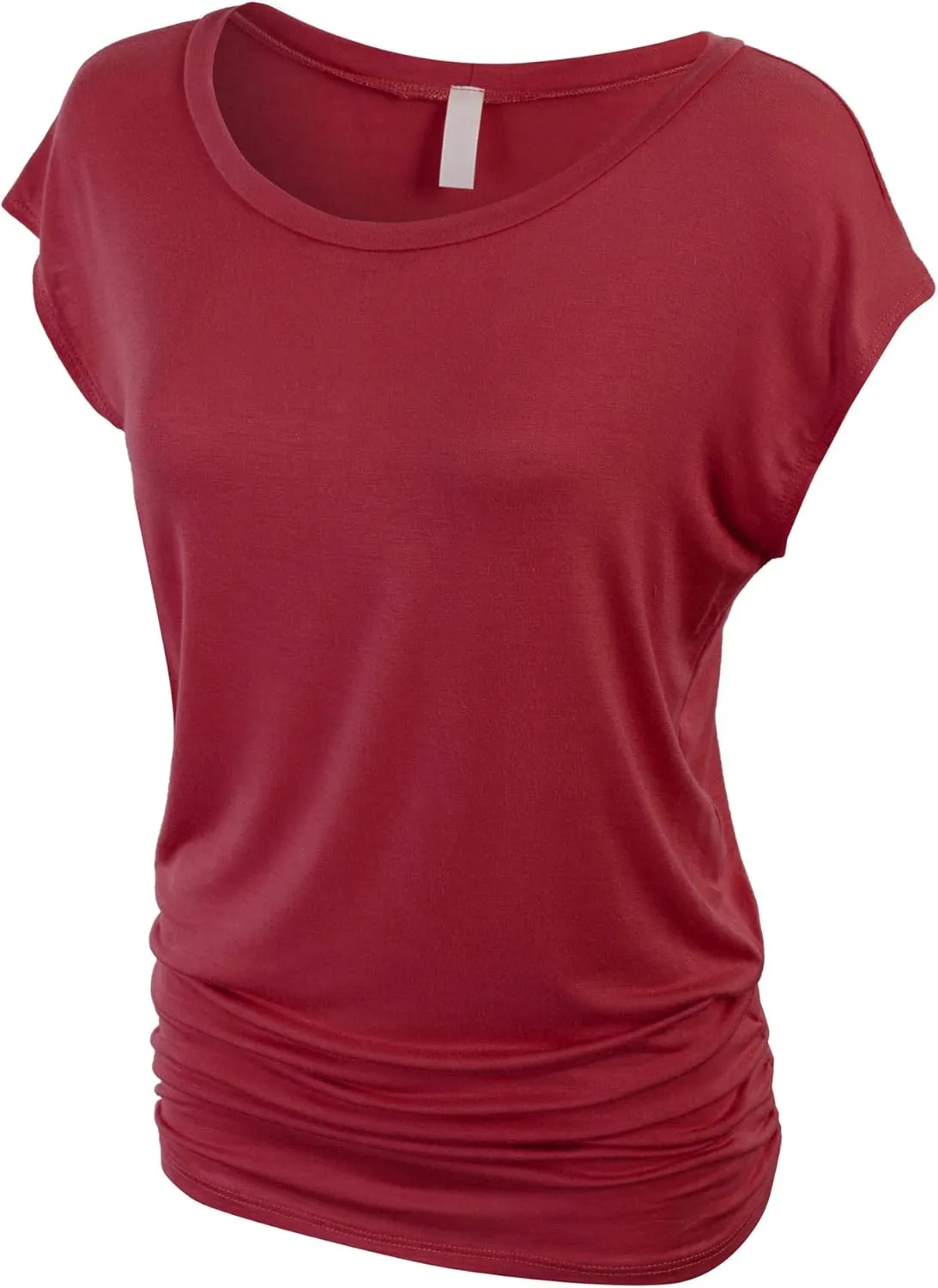 KOGMO Womens Short Sleeve Solid Basic Tunic Top Tee with Side Shirring