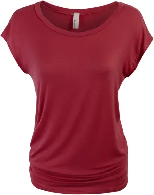 KOGMO Womens Short Sleeve Solid Basic Tunic Top Tee with Side Shirring