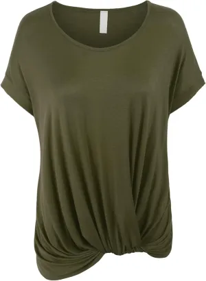 KOGMO Womens Solid Basic Boatneck Dolman Top with Knot on Hemline
