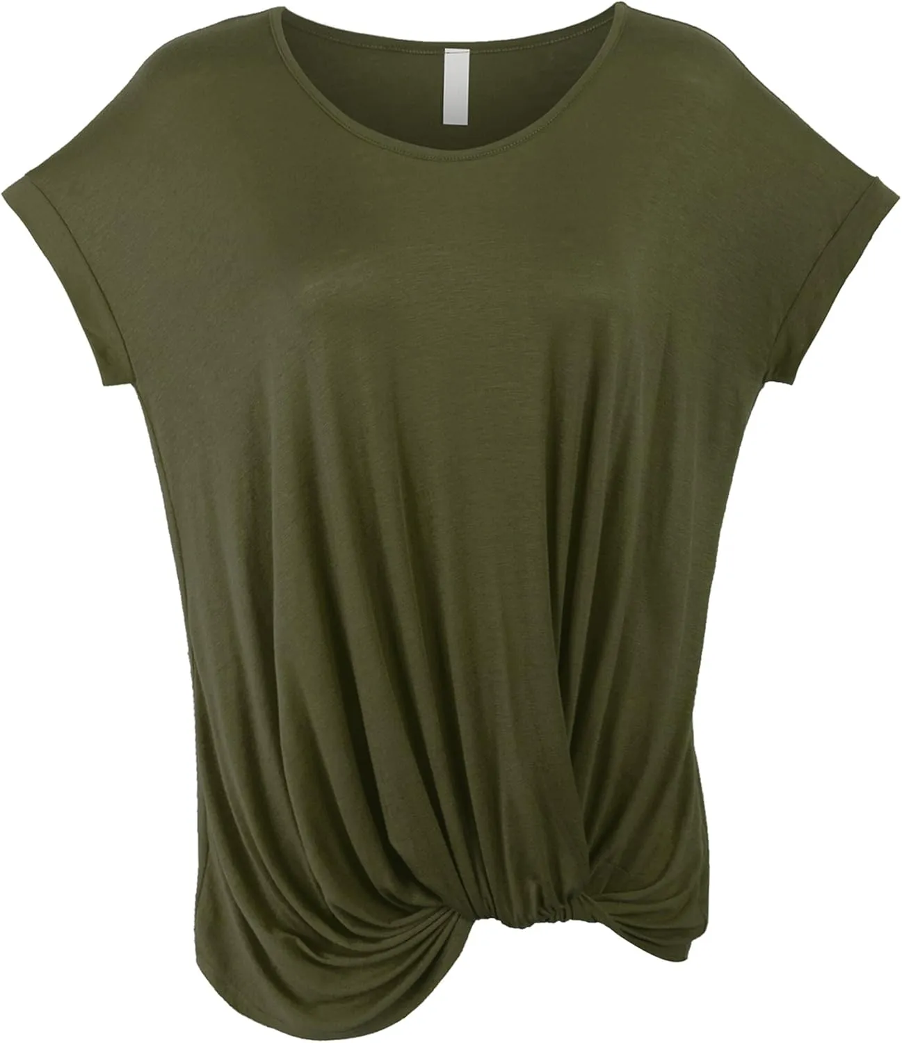 KOGMO Womens Solid Basic Boatneck Dolman Top with Knot on Hemline