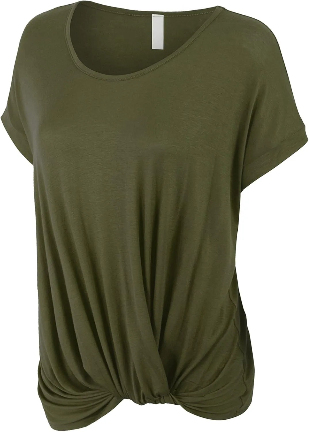 KOGMO Womens Solid Basic Boatneck Dolman Top with Knot on Hemline