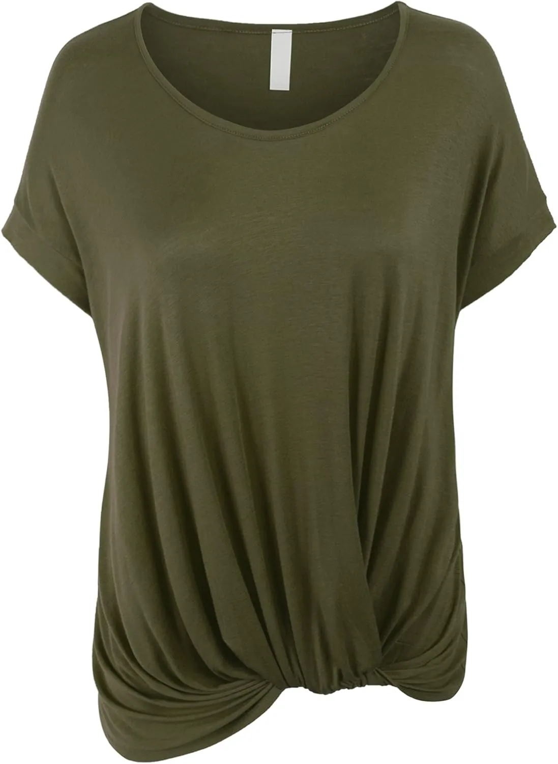 KOGMO Womens Solid Basic Boatneck Dolman Top with Knot on Hemline