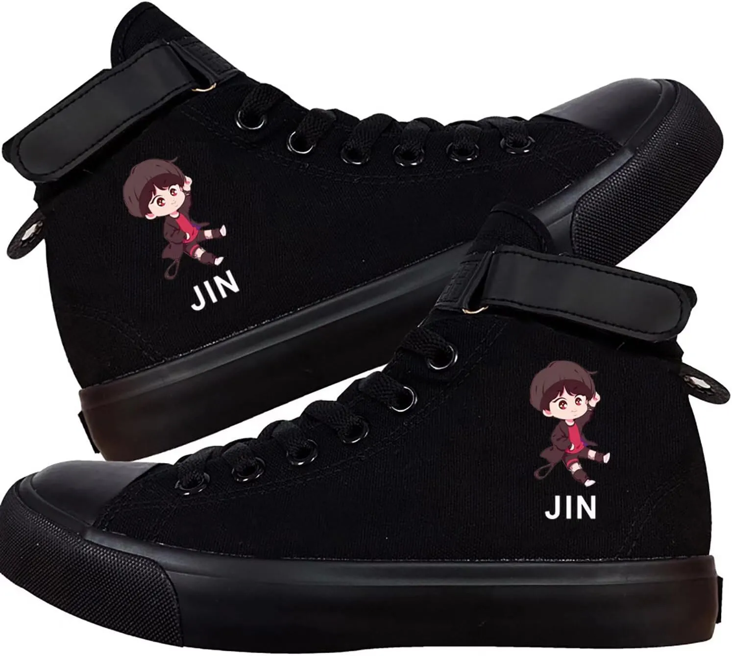Kpop Unisex Sneakers Canvas Shoes J-Hope Jungkook Jimin Suga V Jin Rap Cartoon High Top Lace ups Walking Shoes