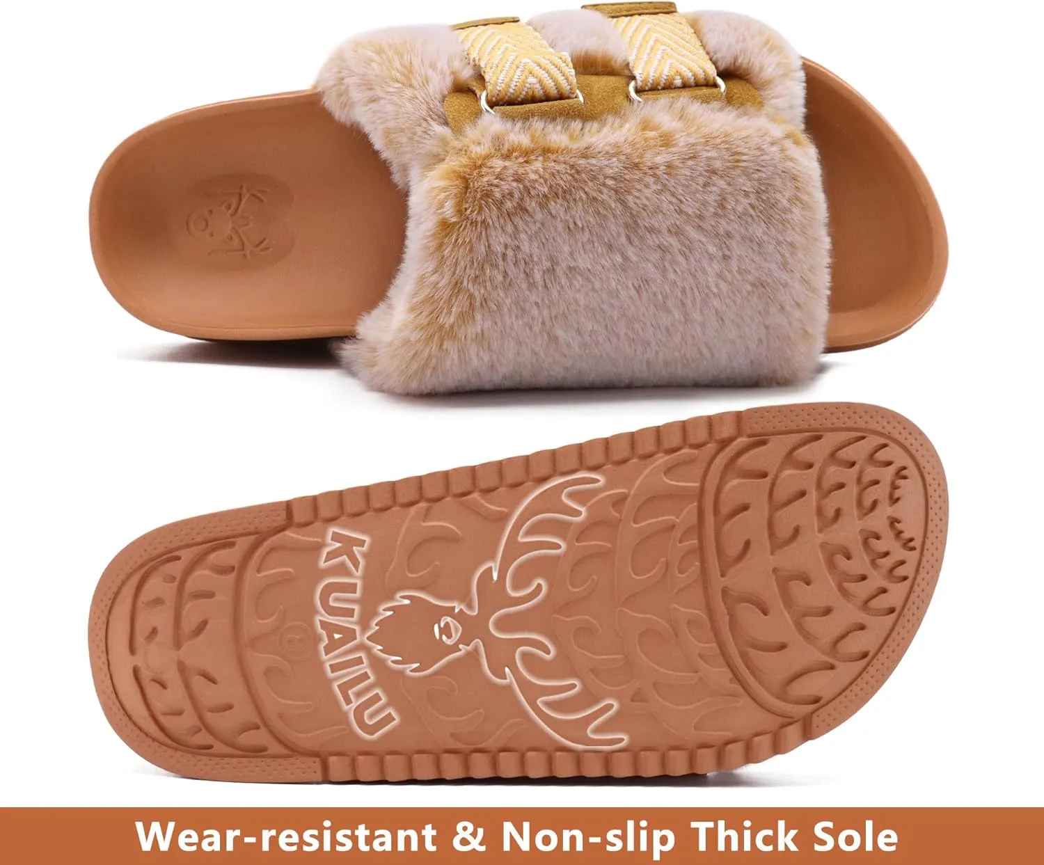 KuaiLu Women's Orthotic Slippers With Arch Support Soft Cushion Sandal Slippers for Woman Ladies Fashion Open Toe Faux Fur Platform Slipper Indoor Outdoor Size 6~12