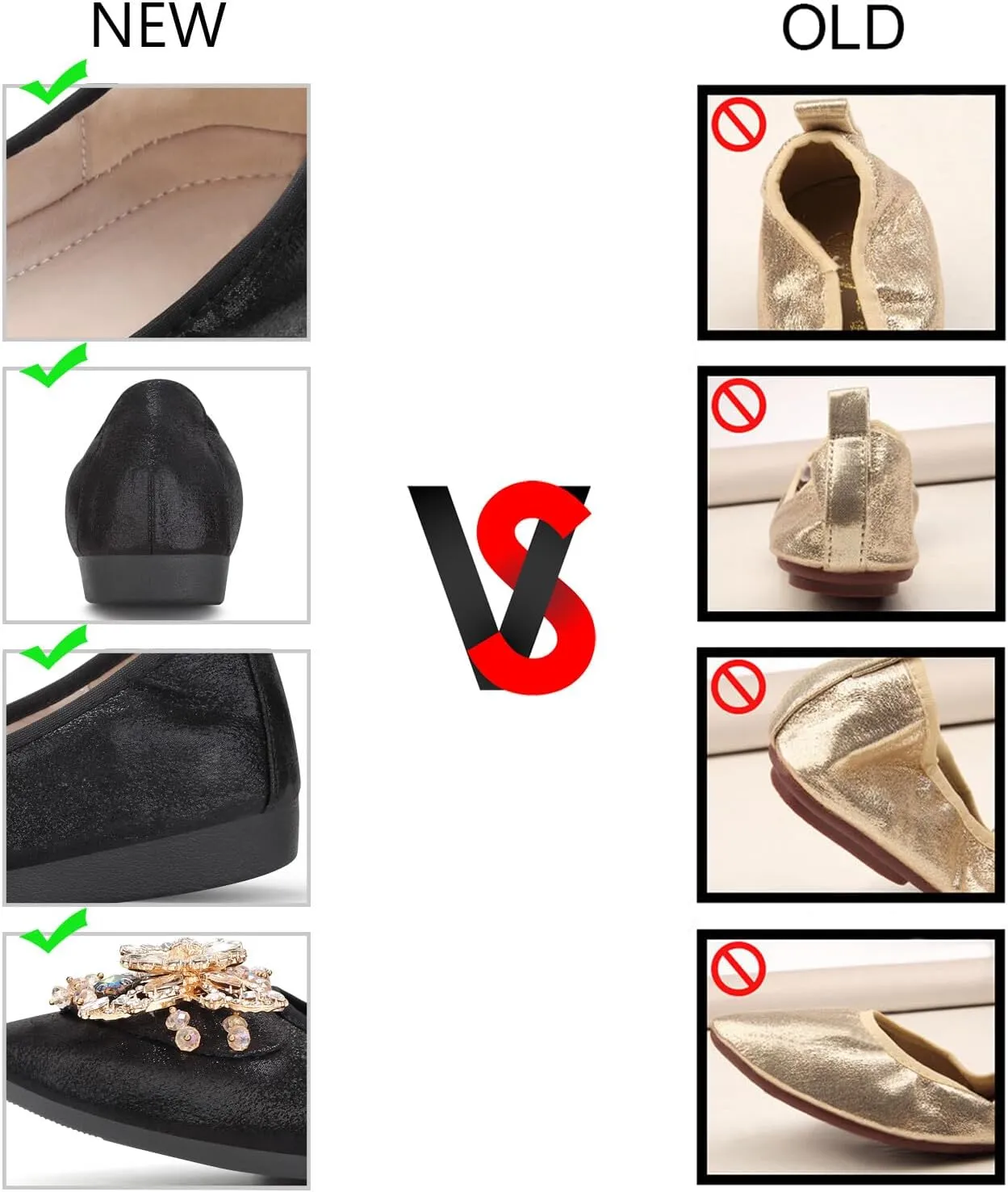 KUNWFNIX Women's Ballet Flats Foldable Classic Crown Rhinestone Slip On Flowers PU Leather Pointed Toe Comfort Flat Casual Dress Shoes