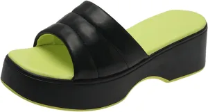 Ladies Fashion Summer Colorblock Leather Comfort Open Toe Thick Sole Slippers Womens Slides Leather