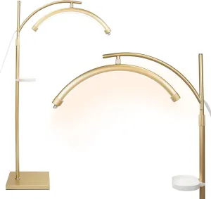 Lash Light Esthetician Lamp for Lash Extensions - LED Floor Lash Lamp Half Moon Ring Facial Light for Eyelash Tech with Pallets & Phone Holder Light for Tattoo Artists, Nail Tech X Gold