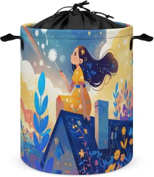 Laundry Hampers, Large Drawstring Laundry Bag, Removable Laundry Bags, Collapsible Storage Bin with Handles for Home Organization, Kids Room, Nursery Art