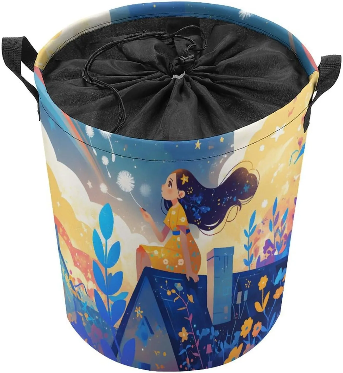 Laundry Hampers, Large Drawstring Laundry Bag, Removable Laundry Bags, Collapsible Storage Bin with Handles for Home Organization, Kids Room, Nursery Art