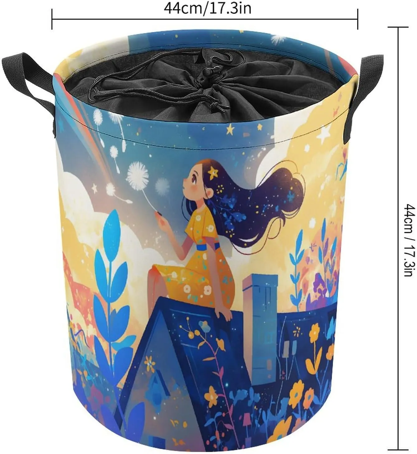 Laundry Hampers, Large Drawstring Laundry Bag, Removable Laundry Bags, Collapsible Storage Bin with Handles for Home Organization, Kids Room, Nursery Art