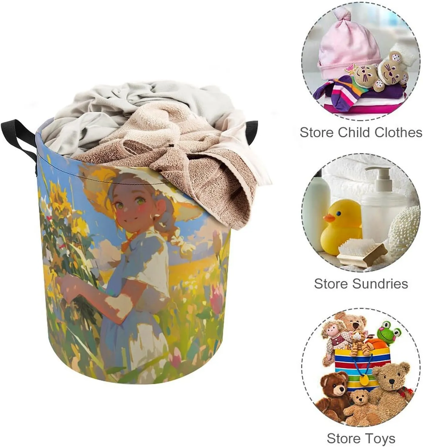 Laundry Hampers, Large Drawstring Laundry Bag, Removable Laundry Bags, Collapsible Storage Bin with Handles for Home Organization, Kids Room, Nursery Botany
