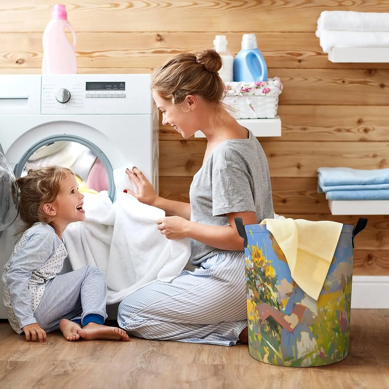 Laundry Hampers, Large Drawstring Laundry Bag, Removable Laundry Bags, Collapsible Storage Bin with Handles for Home Organization, Kids Room, Nursery Botany