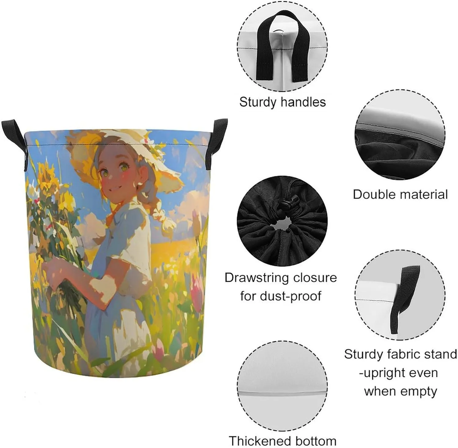 Laundry Hampers, Large Drawstring Laundry Bag, Removable Laundry Bags, Collapsible Storage Bin with Handles for Home Organization, Kids Room, Nursery Botany