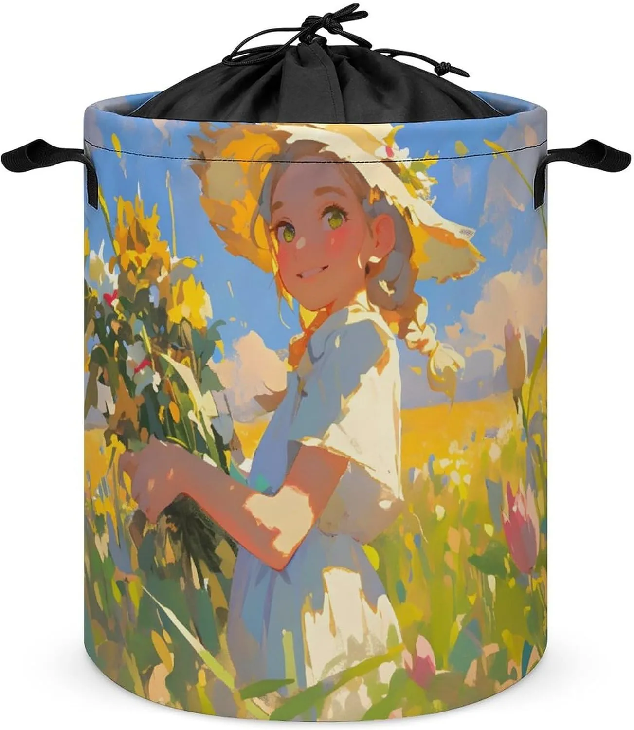 Laundry Hampers, Large Drawstring Laundry Bag, Removable Laundry Bags, Collapsible Storage Bin with Handles for Home Organization, Kids Room, Nursery Botany