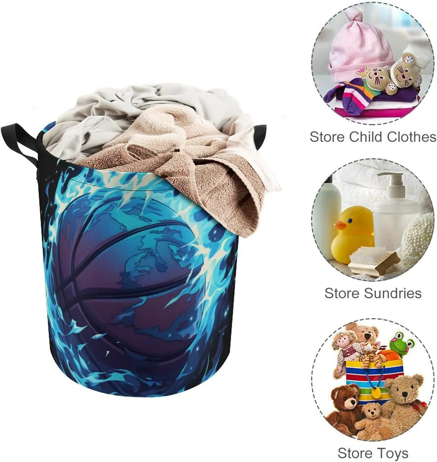 Laundry Hampers, Large Drawstring Laundry Bag, Removable Laundry Bags, Collapsible Storage Bin with Handles for Home Organization, Kids Room, Nursery Darkness