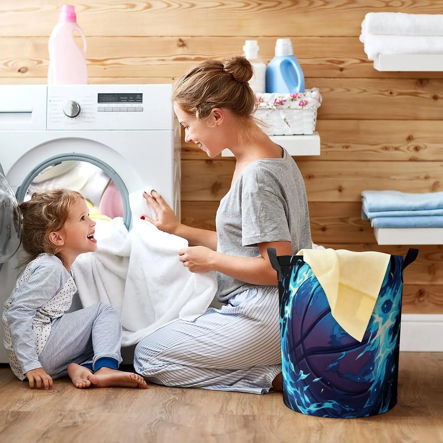 Laundry Hampers, Large Drawstring Laundry Bag, Removable Laundry Bags, Collapsible Storage Bin with Handles for Home Organization, Kids Room, Nursery Darkness