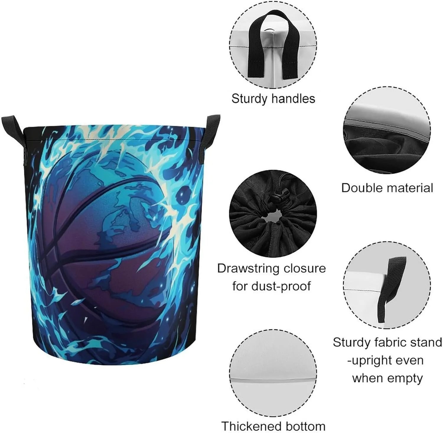 Laundry Hampers, Large Drawstring Laundry Bag, Removable Laundry Bags, Collapsible Storage Bin with Handles for Home Organization, Kids Room, Nursery Darkness