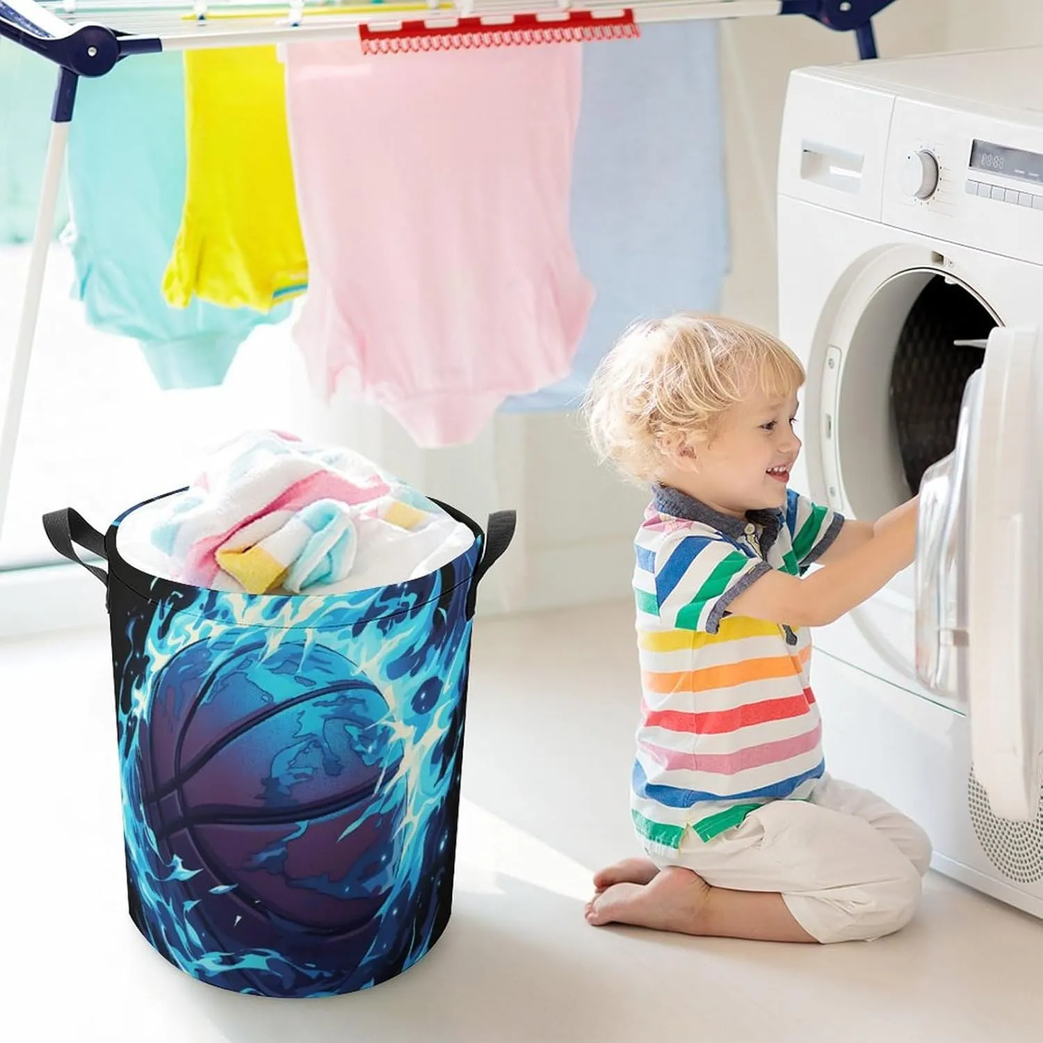 Laundry Hampers, Large Drawstring Laundry Bag, Removable Laundry Bags, Collapsible Storage Bin with Handles for Home Organization, Kids Room, Nursery Darkness