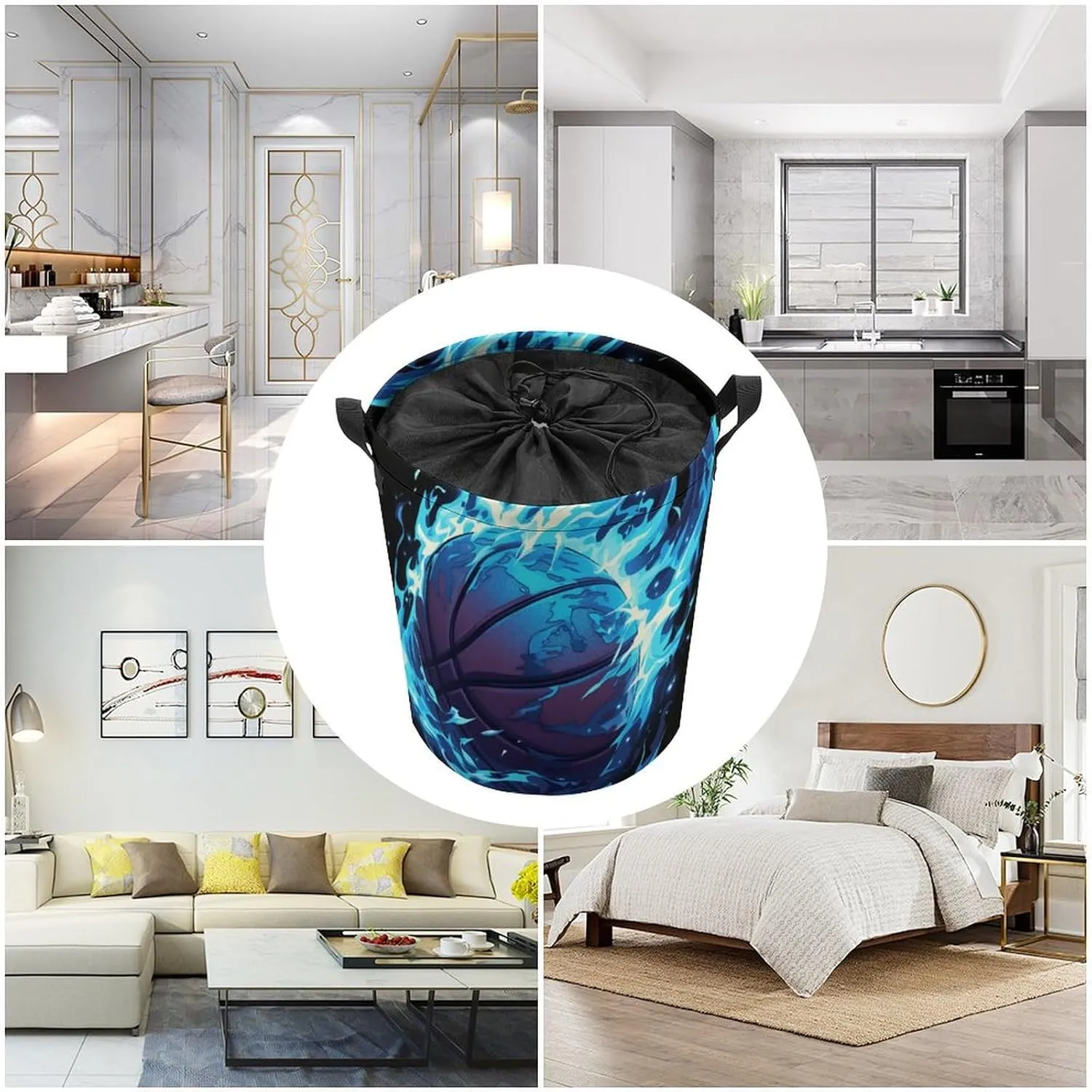 Laundry Hampers, Large Drawstring Laundry Bag, Removable Laundry Bags, Collapsible Storage Bin with Handles for Home Organization, Kids Room, Nursery Darkness