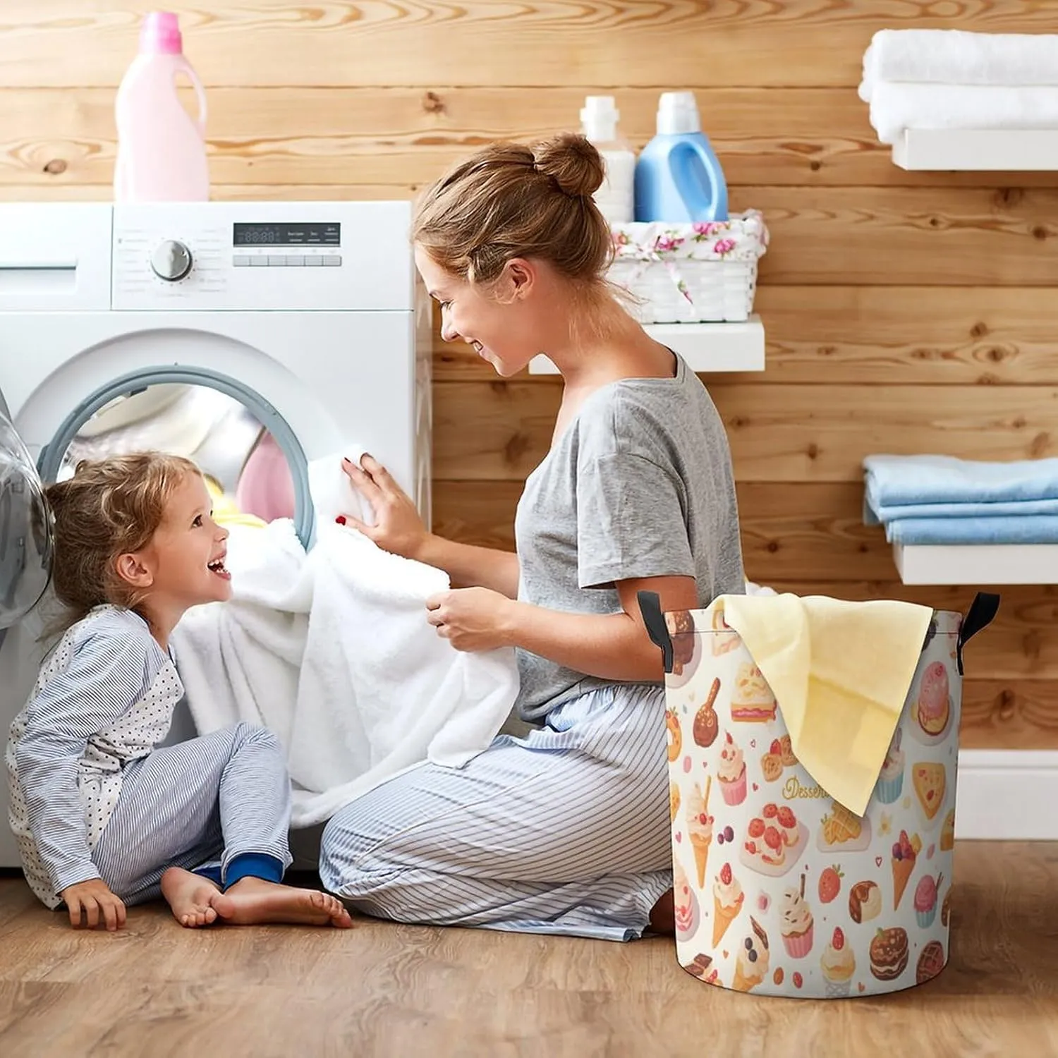 Laundry Hampers, Large Drawstring Laundry Bag, Removable Laundry Bags, Collapsible Storage Bin with Handles for Home Organization, Kids Room, Nursery Dishware