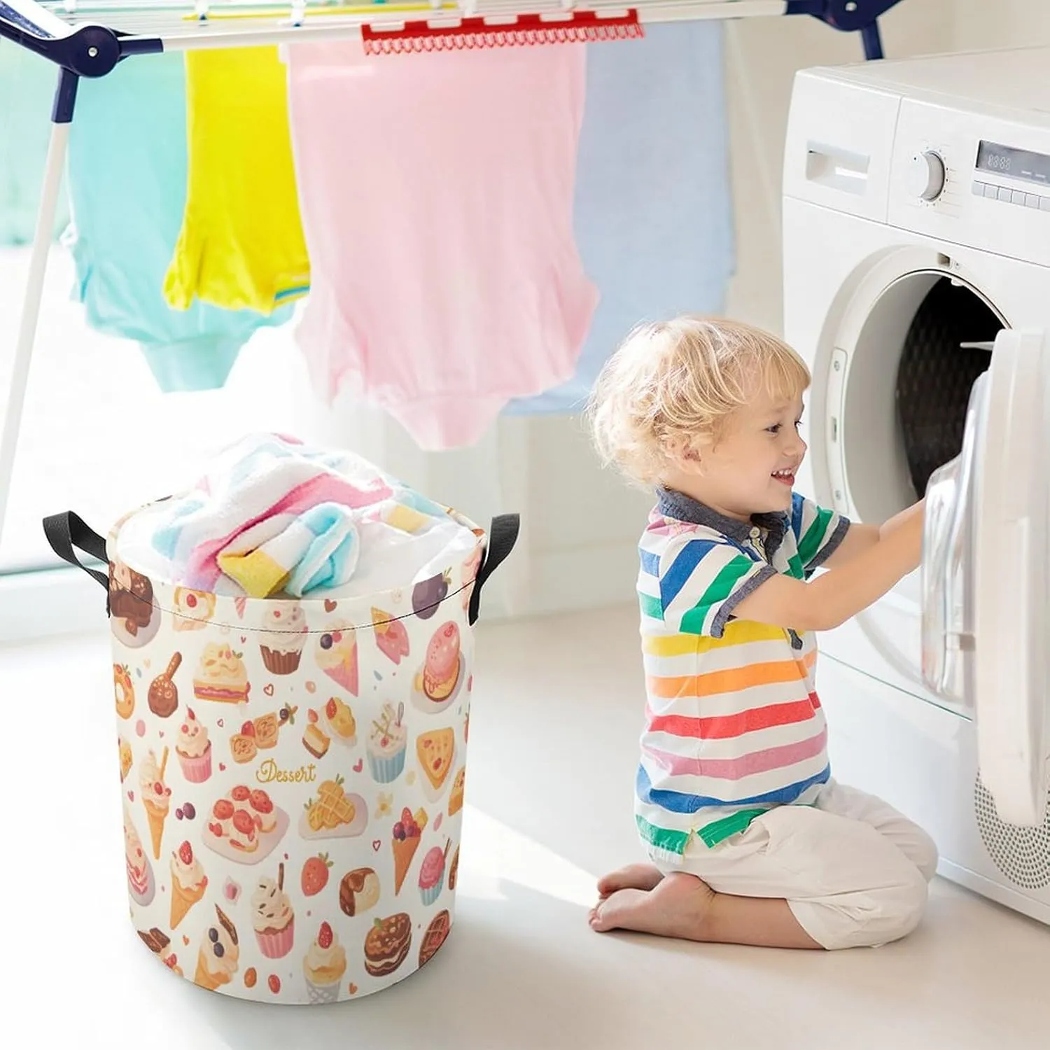Laundry Hampers, Large Drawstring Laundry Bag, Removable Laundry Bags, Collapsible Storage Bin with Handles for Home Organization, Kids Room, Nursery Dishware