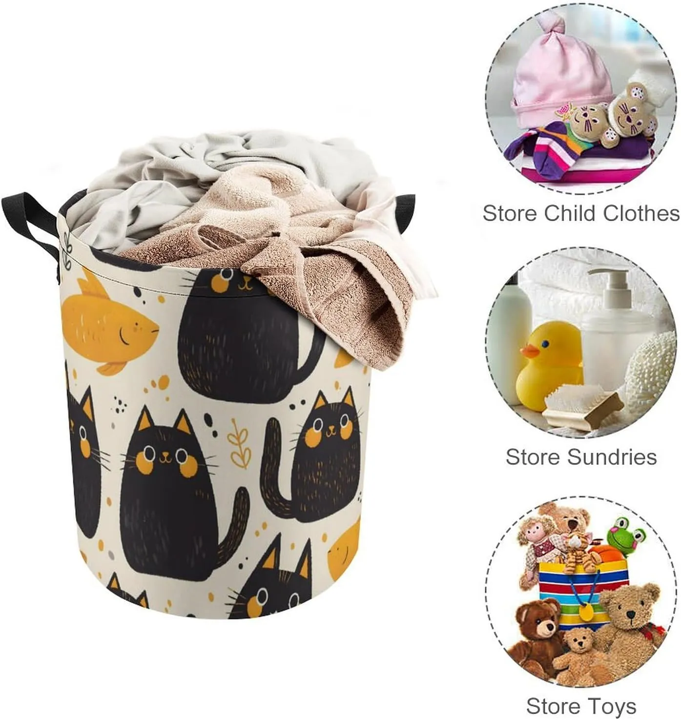 Laundry Hampers, Large Drawstring Laundry Bag, Removable Laundry Bags, Collapsible Storage Bin with Handles for Home Organization, Kids Room, Nursery Felidae