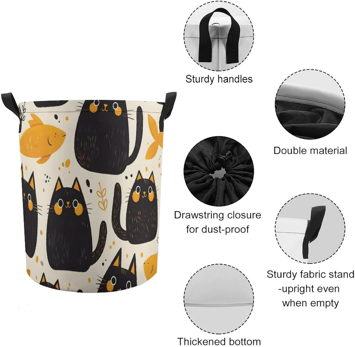 Laundry Hampers, Large Drawstring Laundry Bag, Removable Laundry Bags, Collapsible Storage Bin with Handles for Home Organization, Kids Room, Nursery Felidae
