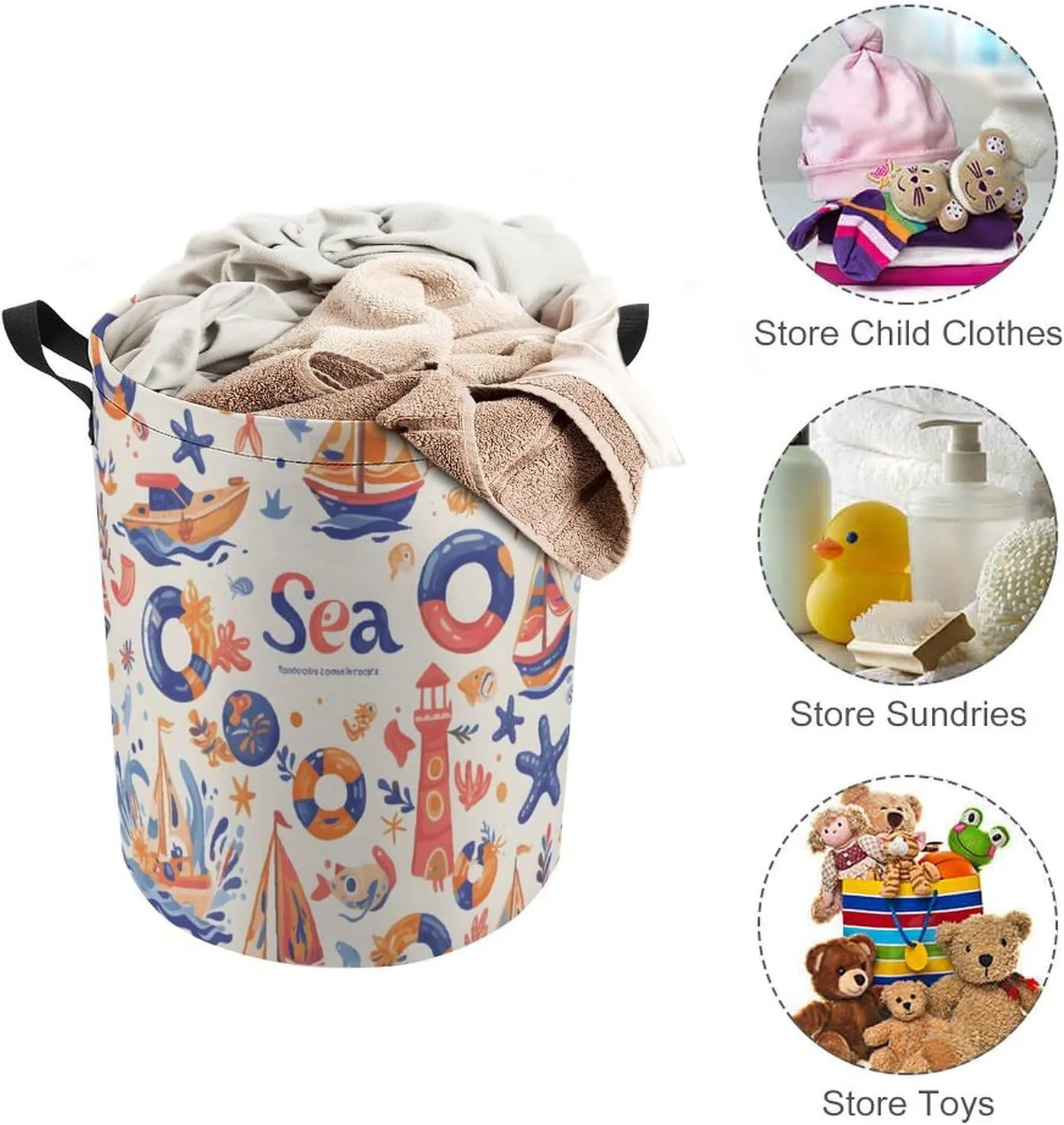 Laundry Hampers, Large Drawstring Laundry Bag, Removable Laundry Bags, Collapsible Storage Bin with Handles for Home Organization, Kids Room, Nursery Font