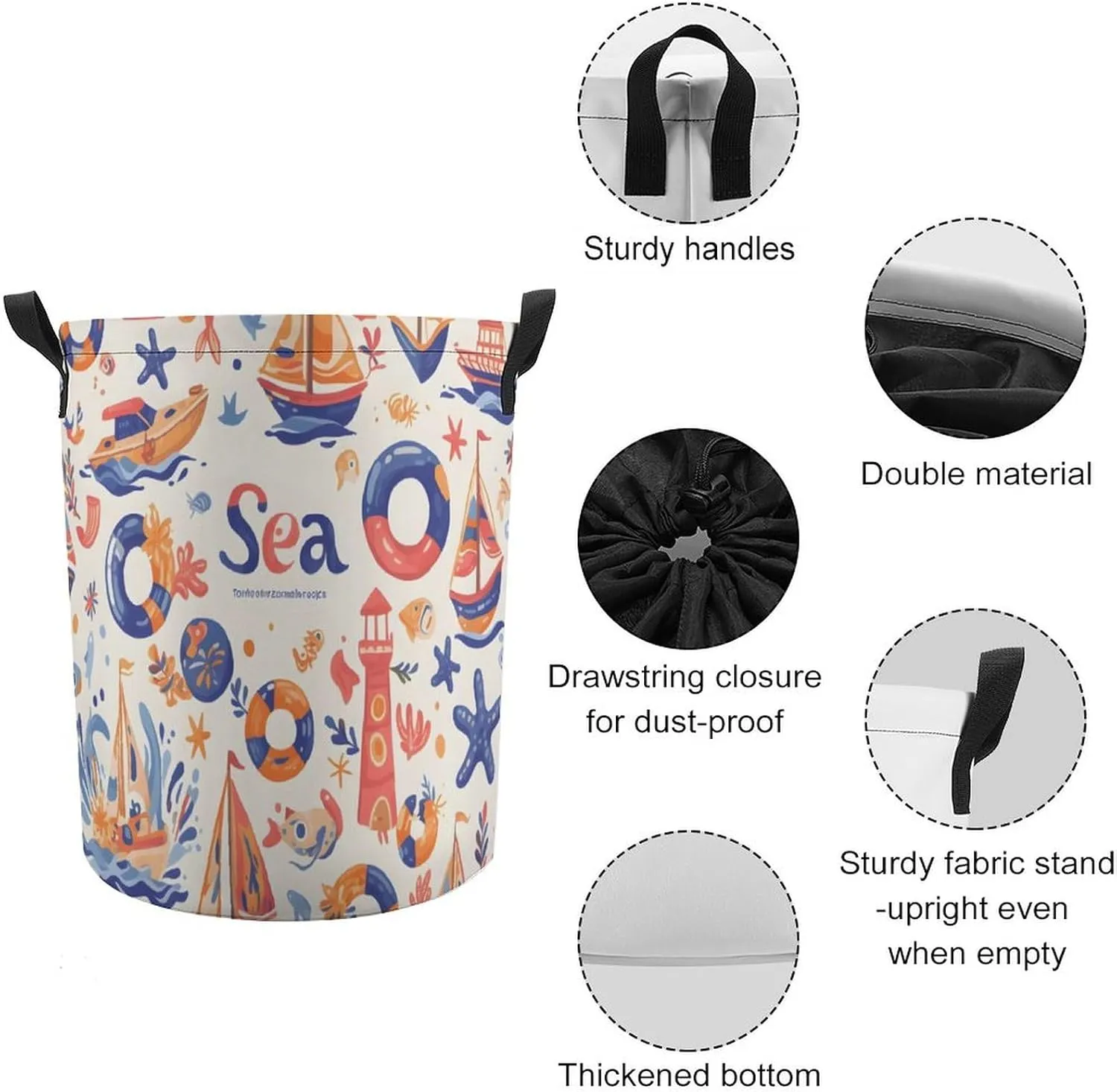 Laundry Hampers, Large Drawstring Laundry Bag, Removable Laundry Bags, Collapsible Storage Bin with Handles for Home Organization, Kids Room, Nursery Font