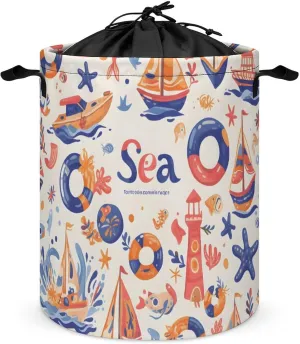 Laundry Hampers, Large Drawstring Laundry Bag, Removable Laundry Bags, Collapsible Storage Bin with Handles for Home Organization, Kids Room, Nursery Font