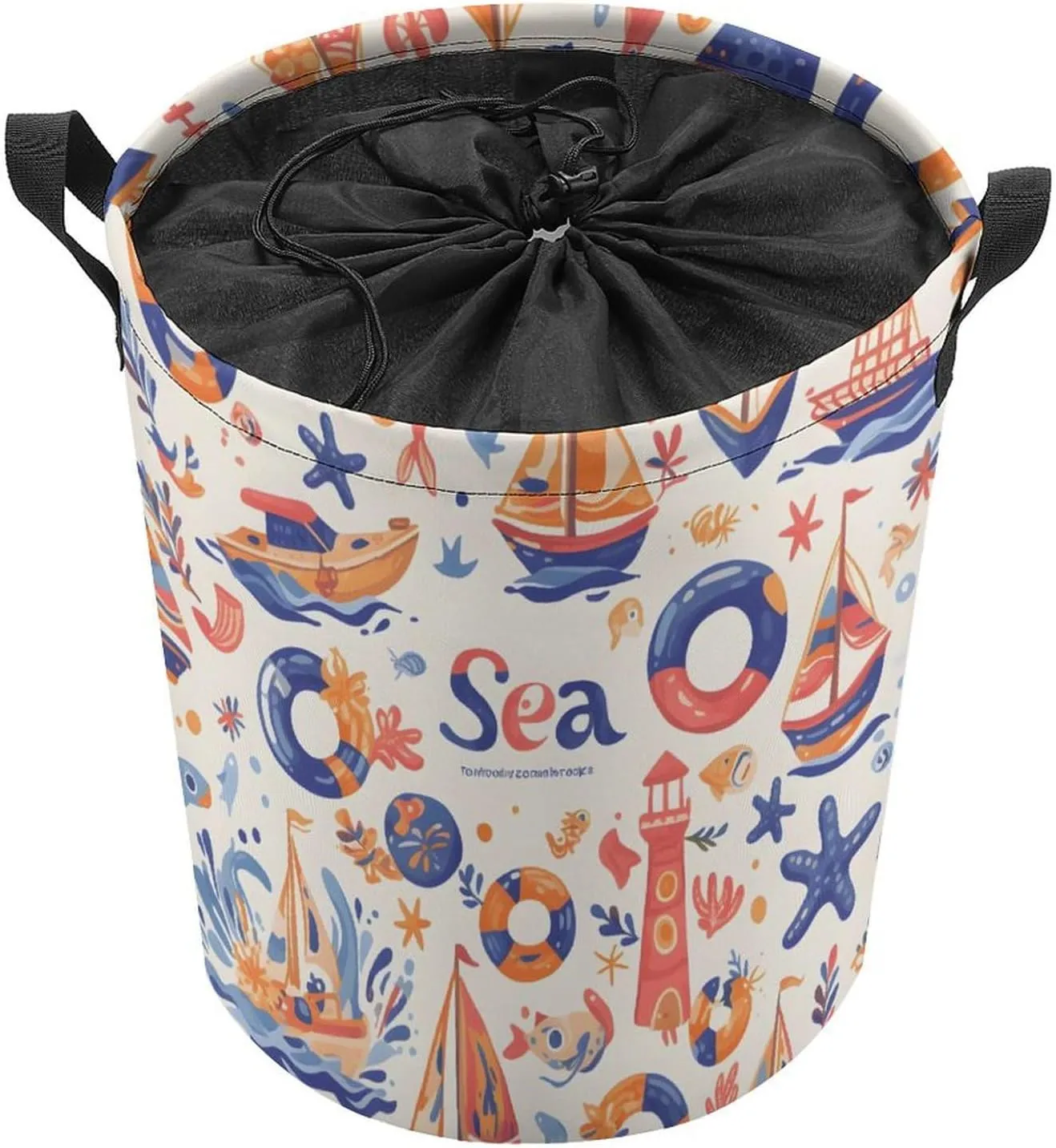 Laundry Hampers, Large Drawstring Laundry Bag, Removable Laundry Bags, Collapsible Storage Bin with Handles for Home Organization, Kids Room, Nursery Font