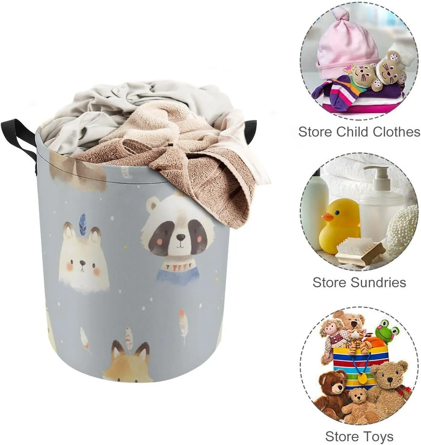 Laundry Hampers, Large Drawstring Laundry Bag, Removable Laundry Bags, Collapsible Storage Bin with Handles for Home Organization, Kids Room, Nursery Mammal