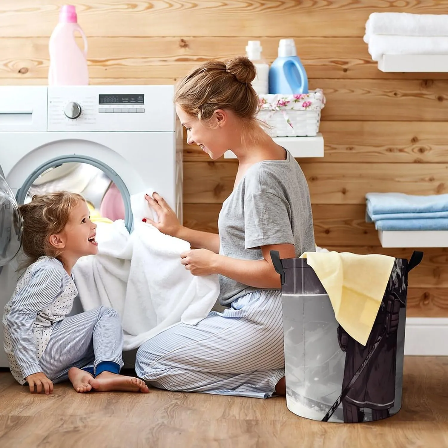 Laundry Hampers, Large Drawstring Laundry Bag, Removable Laundry Bags, Collapsible Storage Bin with Handles for Home Organization, Kids Room, Nursery Stick And Ball Games