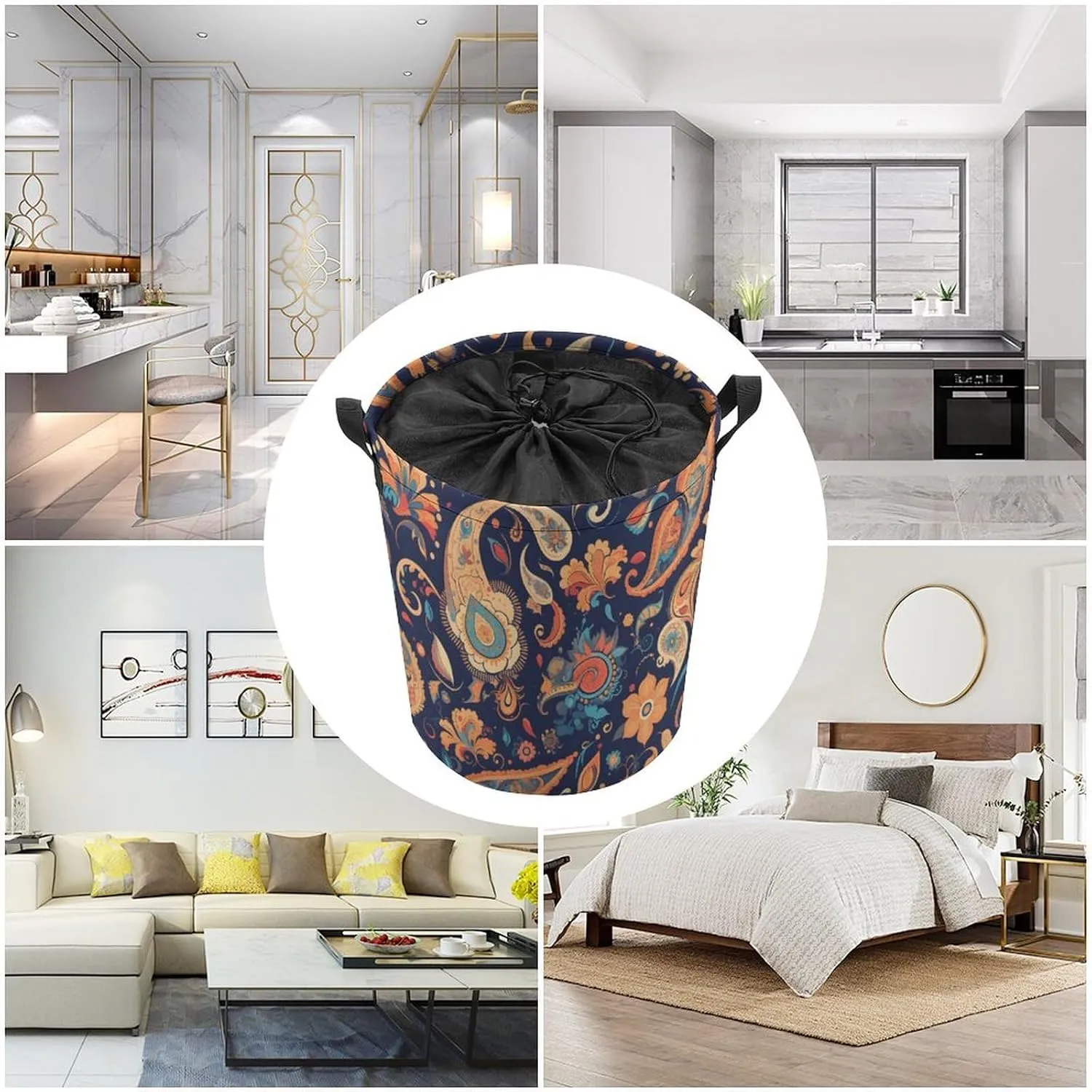 Laundry Hampers, Large Drawstring Laundry Bag, Removable Laundry Bags, Collapsible Storage Bin with Handles for Home Organization, Kids Room, Nursery Symmetry
