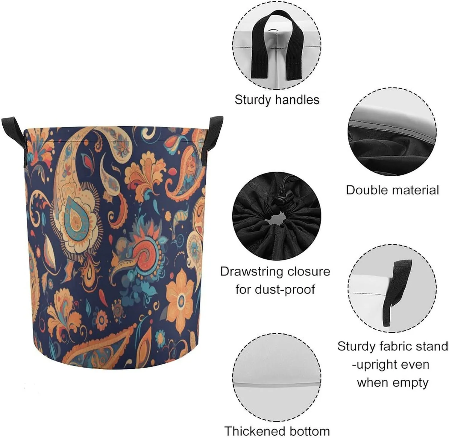 Laundry Hampers, Large Drawstring Laundry Bag, Removable Laundry Bags, Collapsible Storage Bin with Handles for Home Organization, Kids Room, Nursery Symmetry