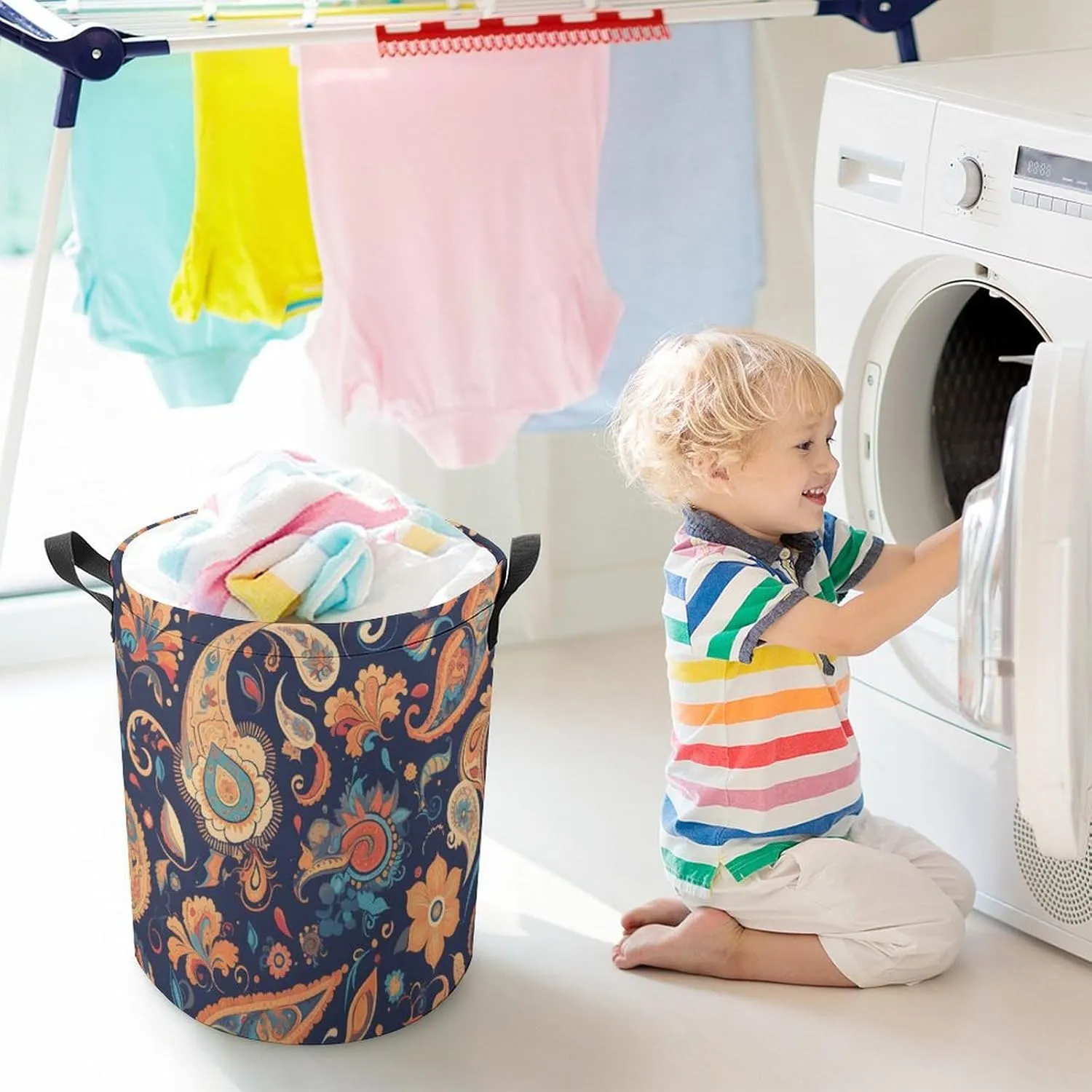 Laundry Hampers, Large Drawstring Laundry Bag, Removable Laundry Bags, Collapsible Storage Bin with Handles for Home Organization, Kids Room, Nursery Symmetry
