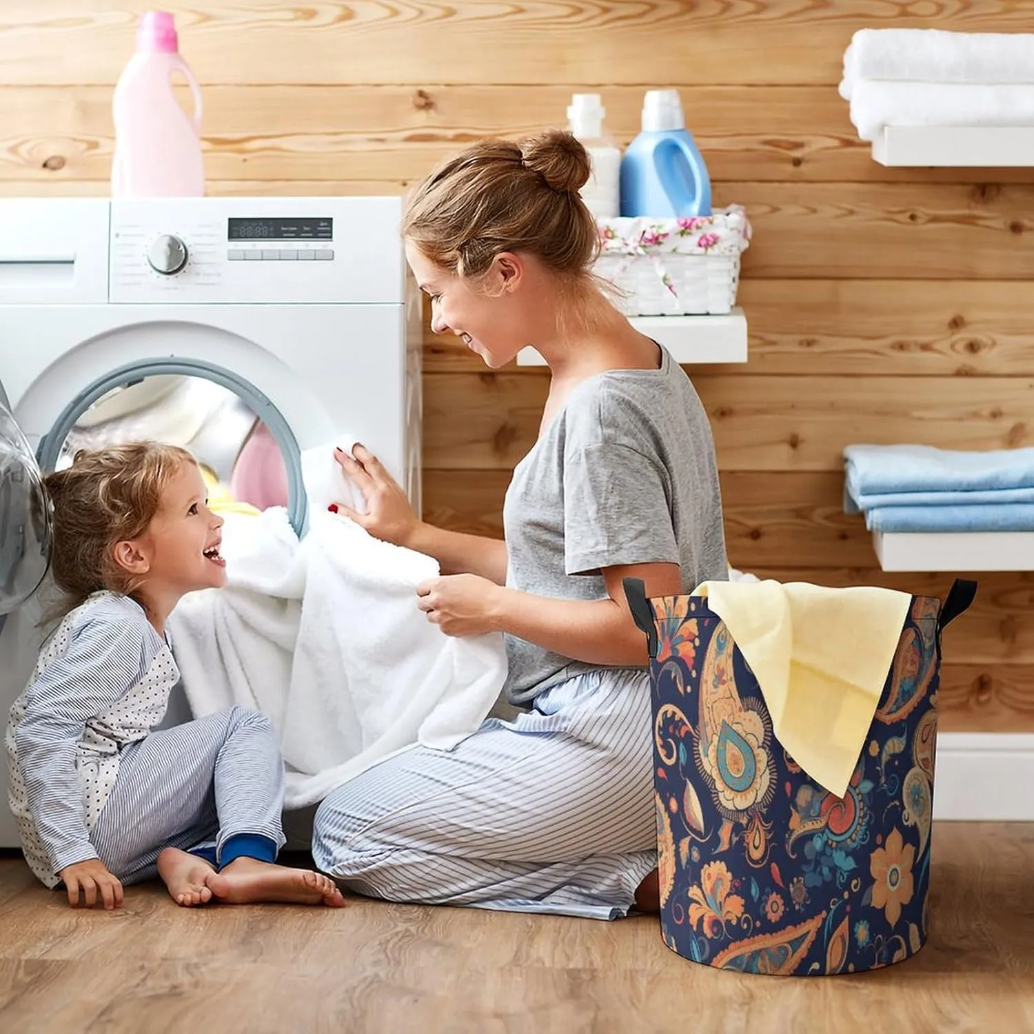 Laundry Hampers, Large Drawstring Laundry Bag, Removable Laundry Bags, Collapsible Storage Bin with Handles for Home Organization, Kids Room, Nursery Symmetry
