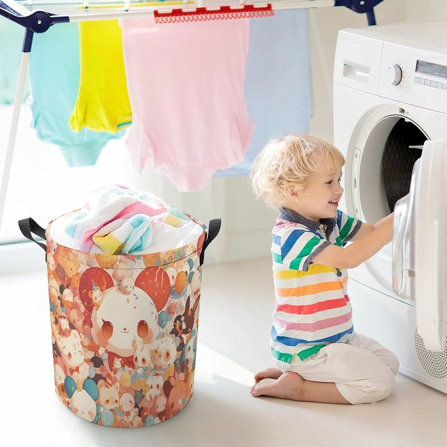 Laundry Hampers, Large Drawstring Laundry Bag, Removable Laundry Bags, Collapsible Storage Bin with Handles for Home Organization, Kids Room, Nursery Textile