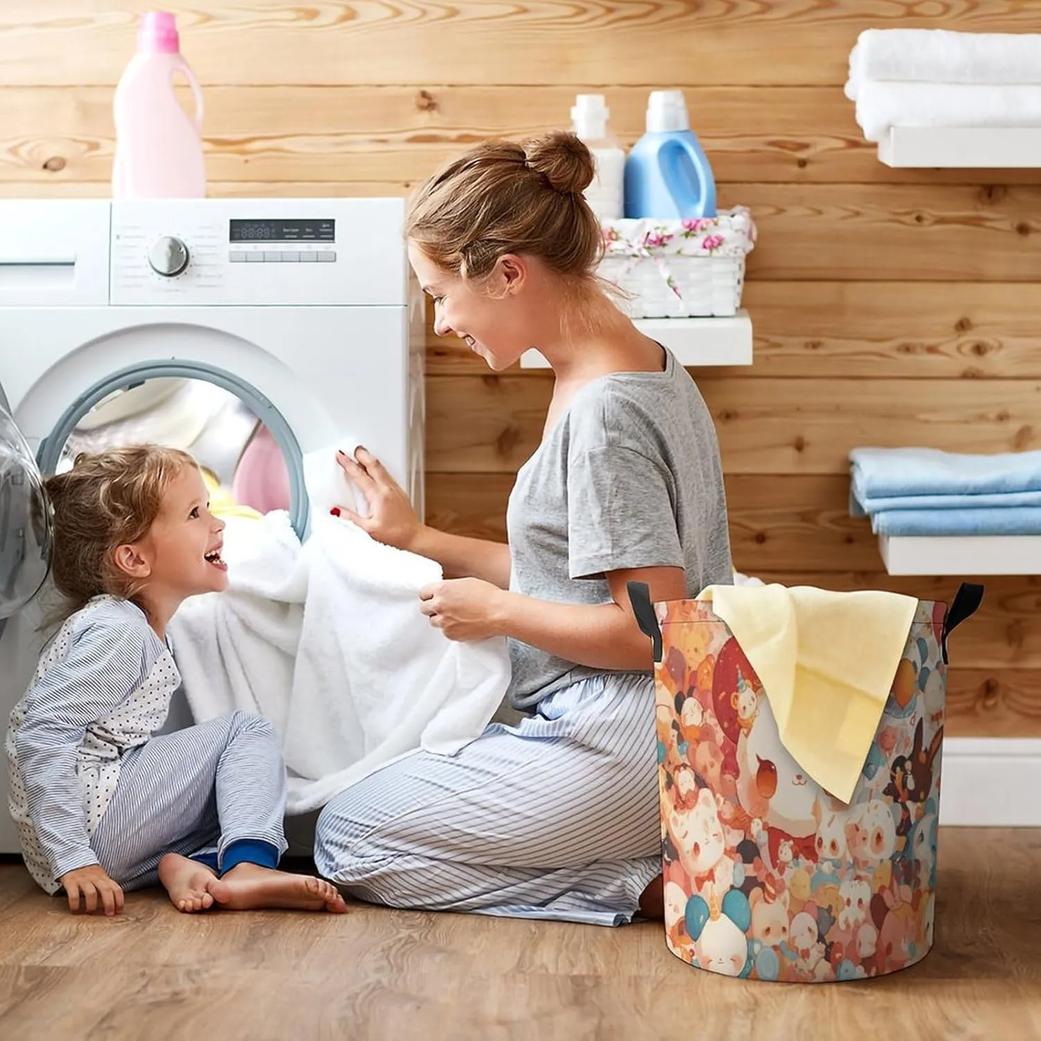 Laundry Hampers, Large Drawstring Laundry Bag, Removable Laundry Bags, Collapsible Storage Bin with Handles for Home Organization, Kids Room, Nursery Textile