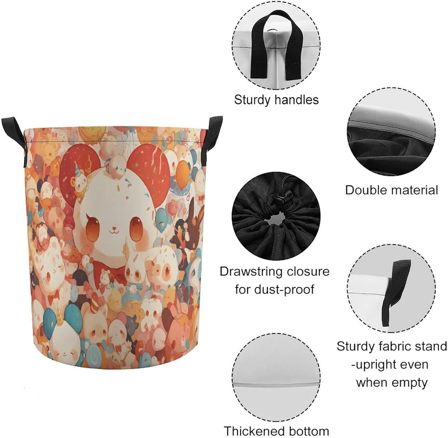 Laundry Hampers, Large Drawstring Laundry Bag, Removable Laundry Bags, Collapsible Storage Bin with Handles for Home Organization, Kids Room, Nursery Textile