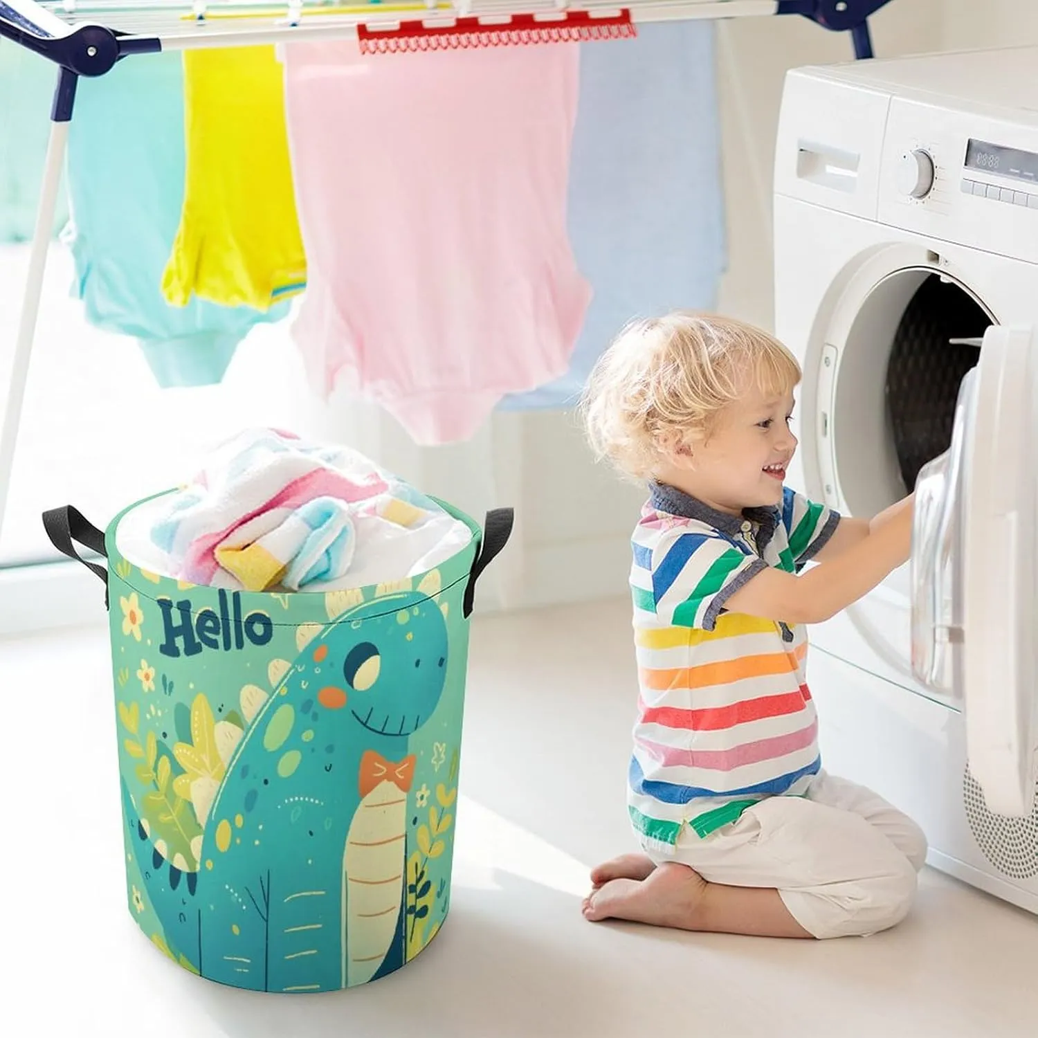 Laundry Hampers, Large Drawstring Laundry Bag, Removable Laundry Bags, Collapsible Storage Bin with Handles for Home Organization, Kids Room, Nursery Vertebrate