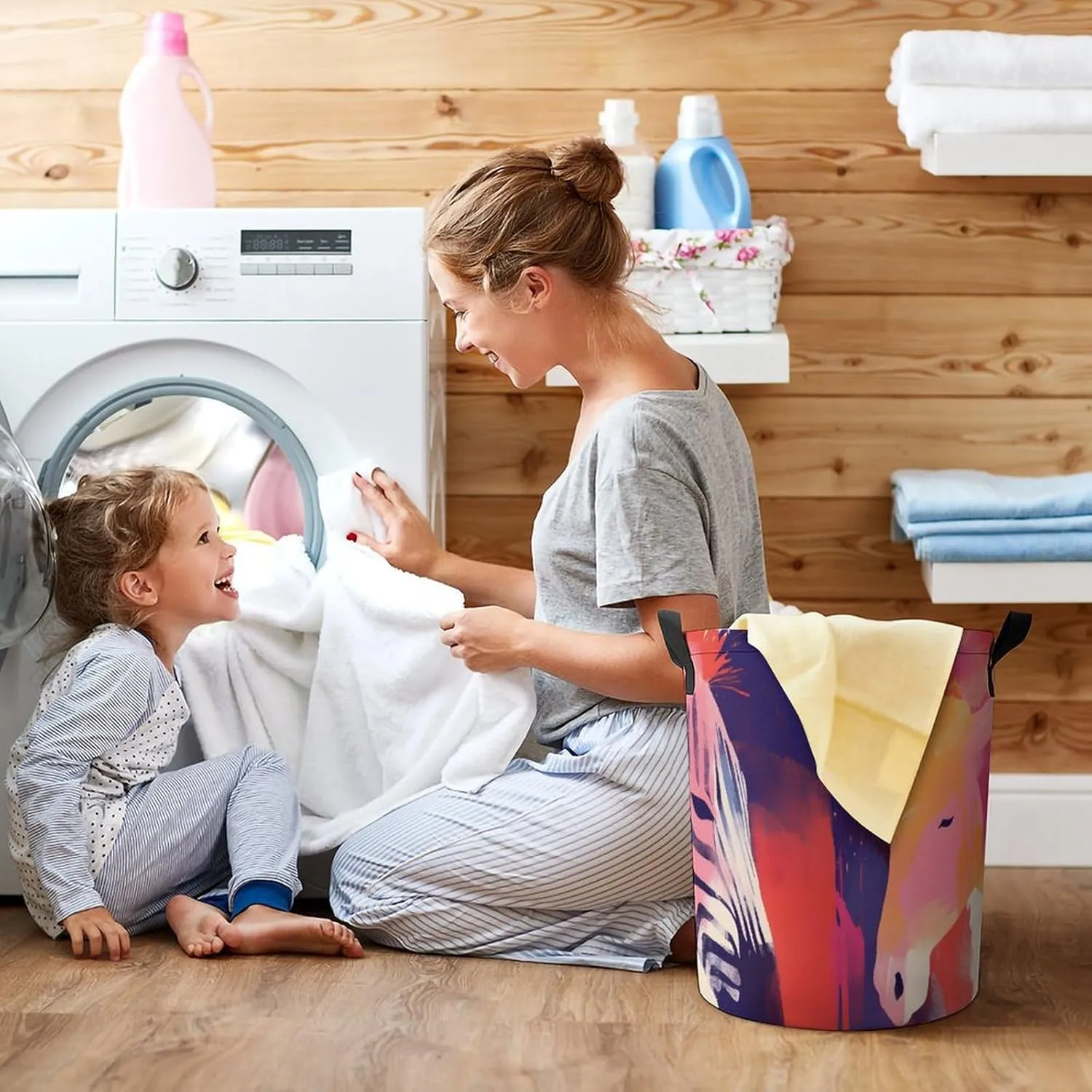 Laundry Hampers, Large Drawstring Laundry Bag, Removable Laundry Bags, Collapsible Storage Bin with Handles for Home Organization, Kids Room, Nursery Vertebrate