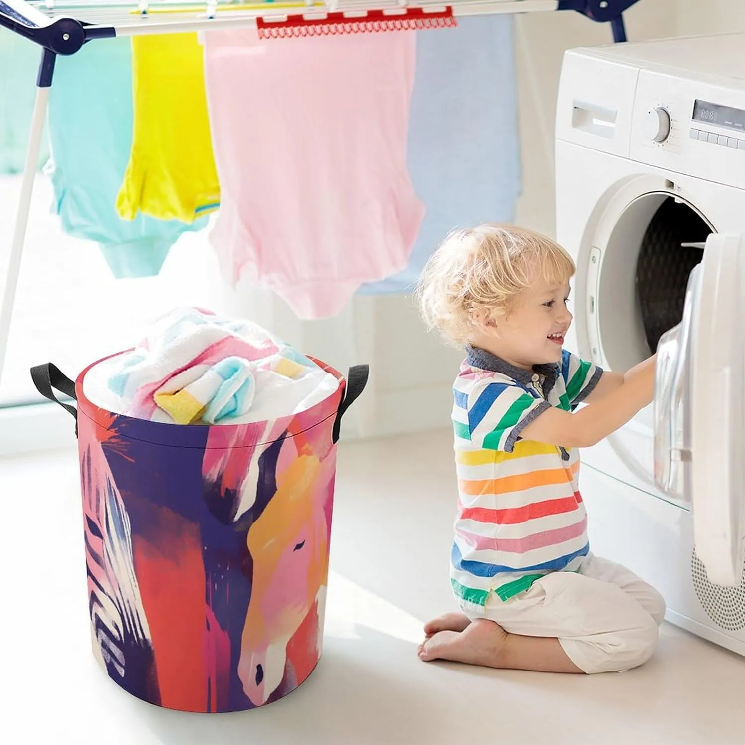 Laundry Hampers, Large Drawstring Laundry Bag, Removable Laundry Bags, Collapsible Storage Bin with Handles for Home Organization, Kids Room, Nursery Vertebrate