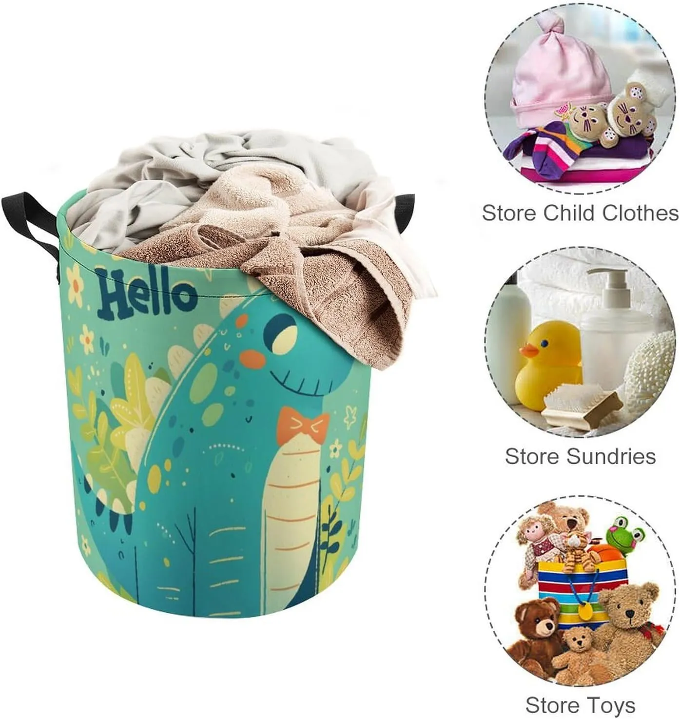 Laundry Hampers, Large Drawstring Laundry Bag, Removable Laundry Bags, Collapsible Storage Bin with Handles for Home Organization, Kids Room, Nursery Vertebrate
