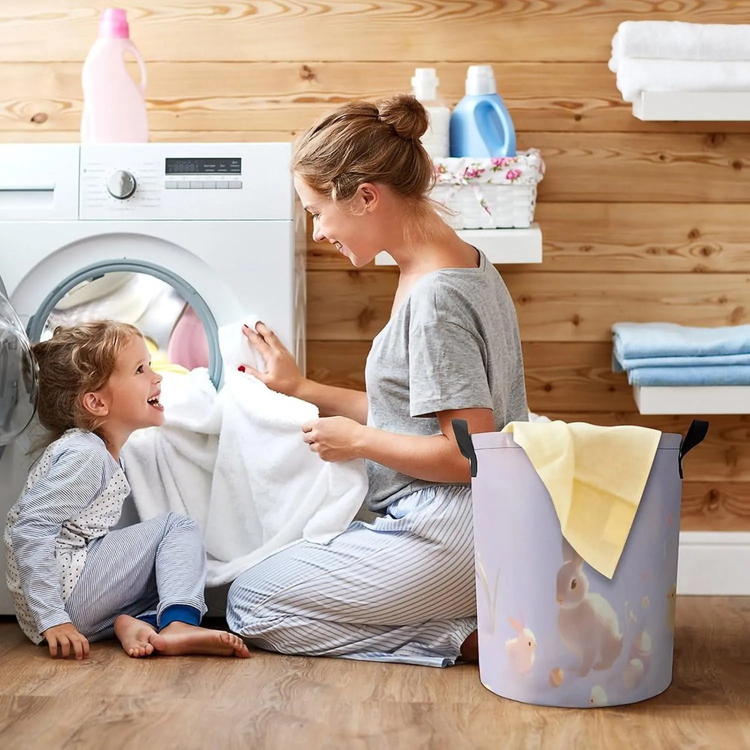 Laundry Hampers, Large Drawstring Laundry Bag, Removable Laundry Bags, Collapsible Storage Bin with Handles for Home Organization, Kids Room, Nursery Vertebrate