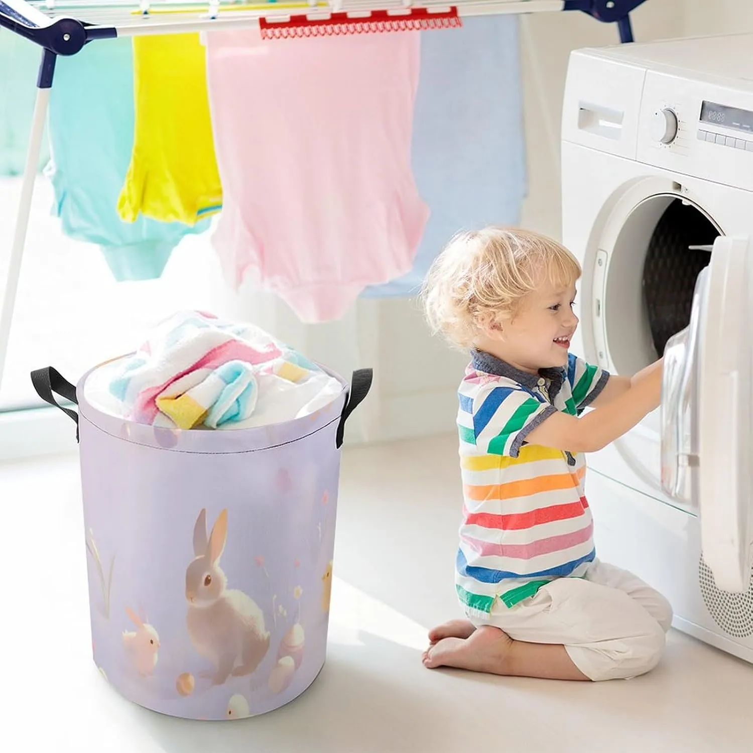 Laundry Hampers, Large Drawstring Laundry Bag, Removable Laundry Bags, Collapsible Storage Bin with Handles for Home Organization, Kids Room, Nursery Vertebrate